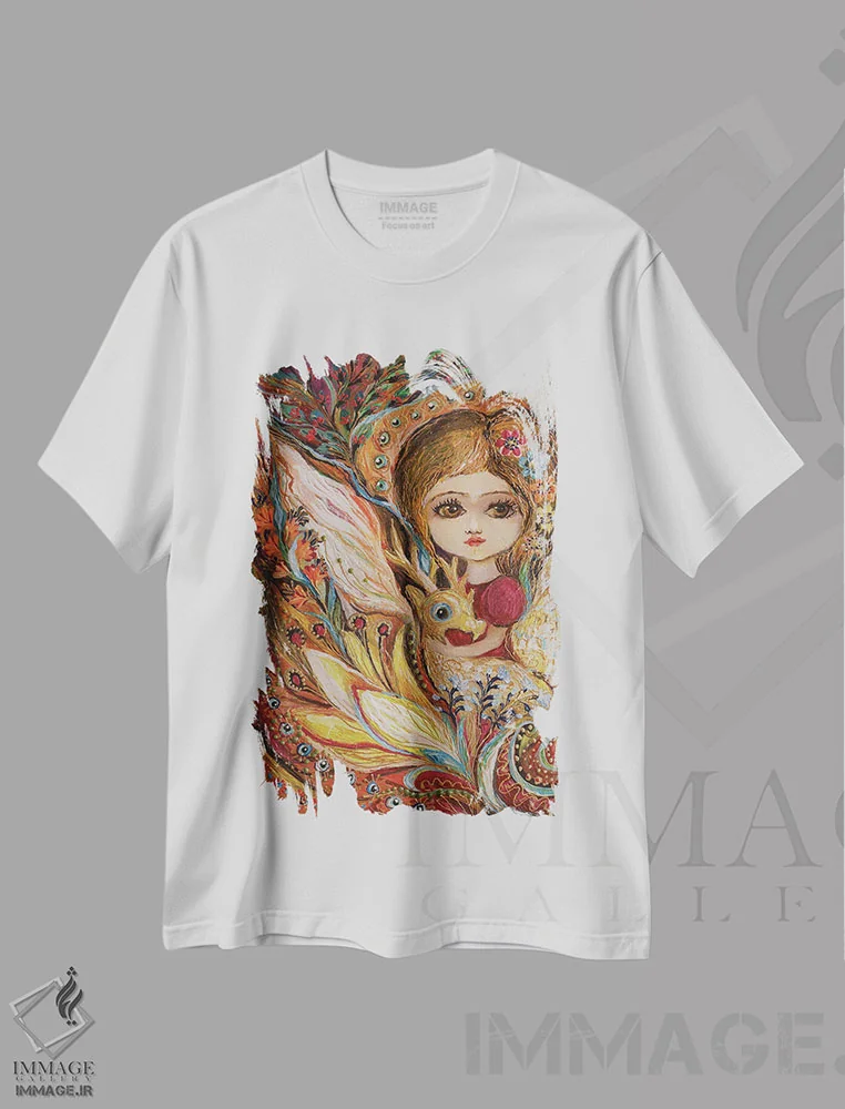تیشرت سفید طرح دار پری کوچک من سلما، آبستره اثر النا کوتلیارکر | فروشگاه ایماژ
