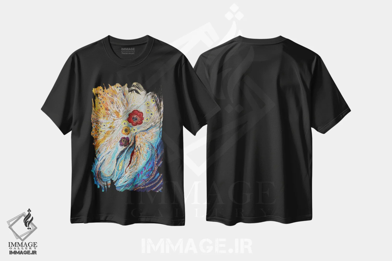 تیشرت مشکی طرح دار بال های فرشته XI: عروسی قسمت دوم، آبستره اثر النا کوتلیارکر | فروشگاه ایماژ