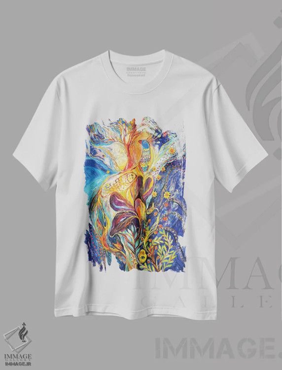 تیشرت سفید طرح دار پرنده شاهی III، آبستره اثر النا کوتلیارکر | فروشگاه ایماژ