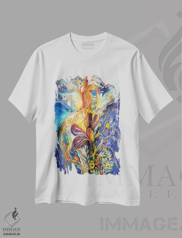 تیشرت سفید طرح دار پرنده شاهی III، آبستره اثر النا کوتلیارکر | فروشگاه ایماژ