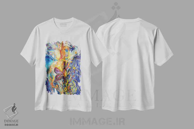 تیشرت سفید طرح دار پرنده شاهی III، آبستره اثر النا کوتلیارکر | فروشگاه ایماژ