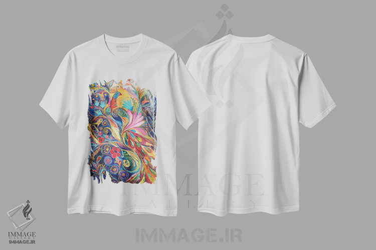 تیشرت سفید طرح دار پرنده شاهی، آبستره اثر النا کوتلیارکر | immage.ir
