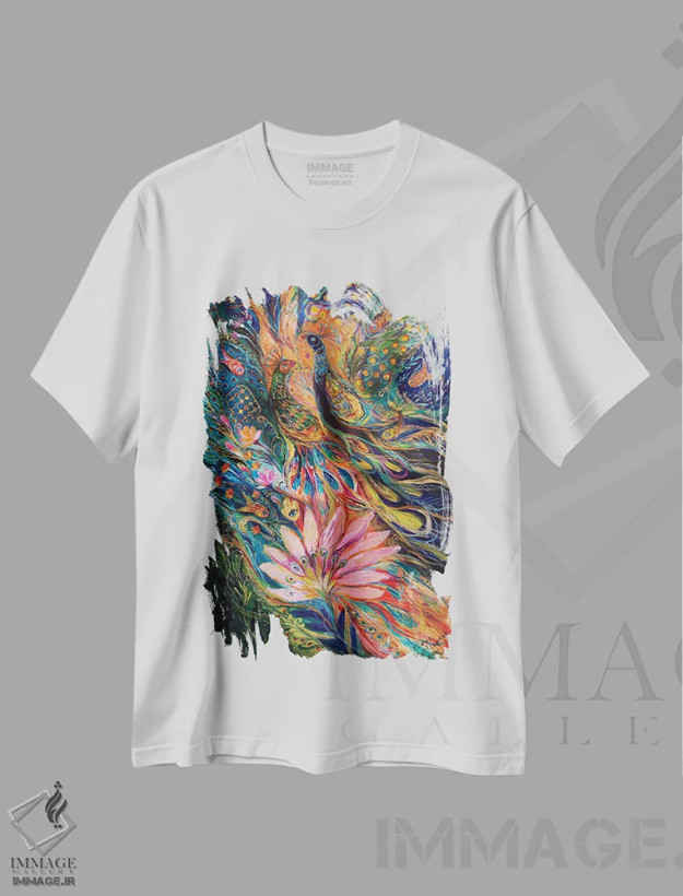 تیشرت سفید طرح دار باد نارنجی، آبستره اثر النا کوتلیارکر | فروشگاه ایماژ