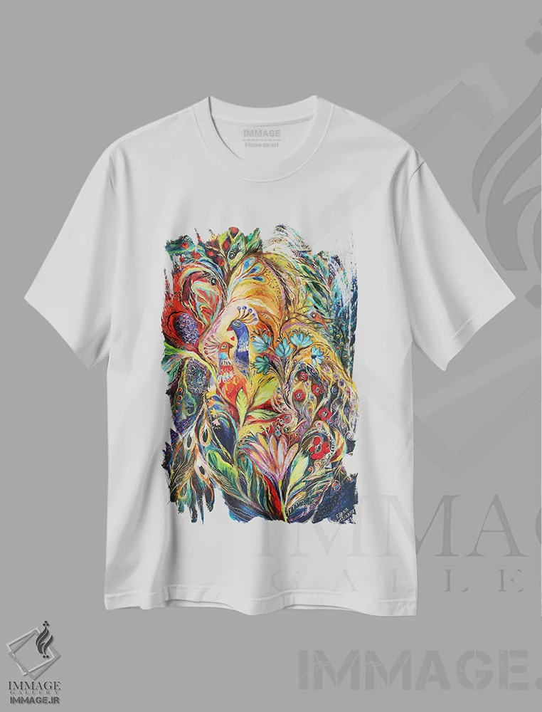 تیشرت سفید طرح دار زمان برداشت، آبستره اثر النا کوتلیارکر | immage.ir