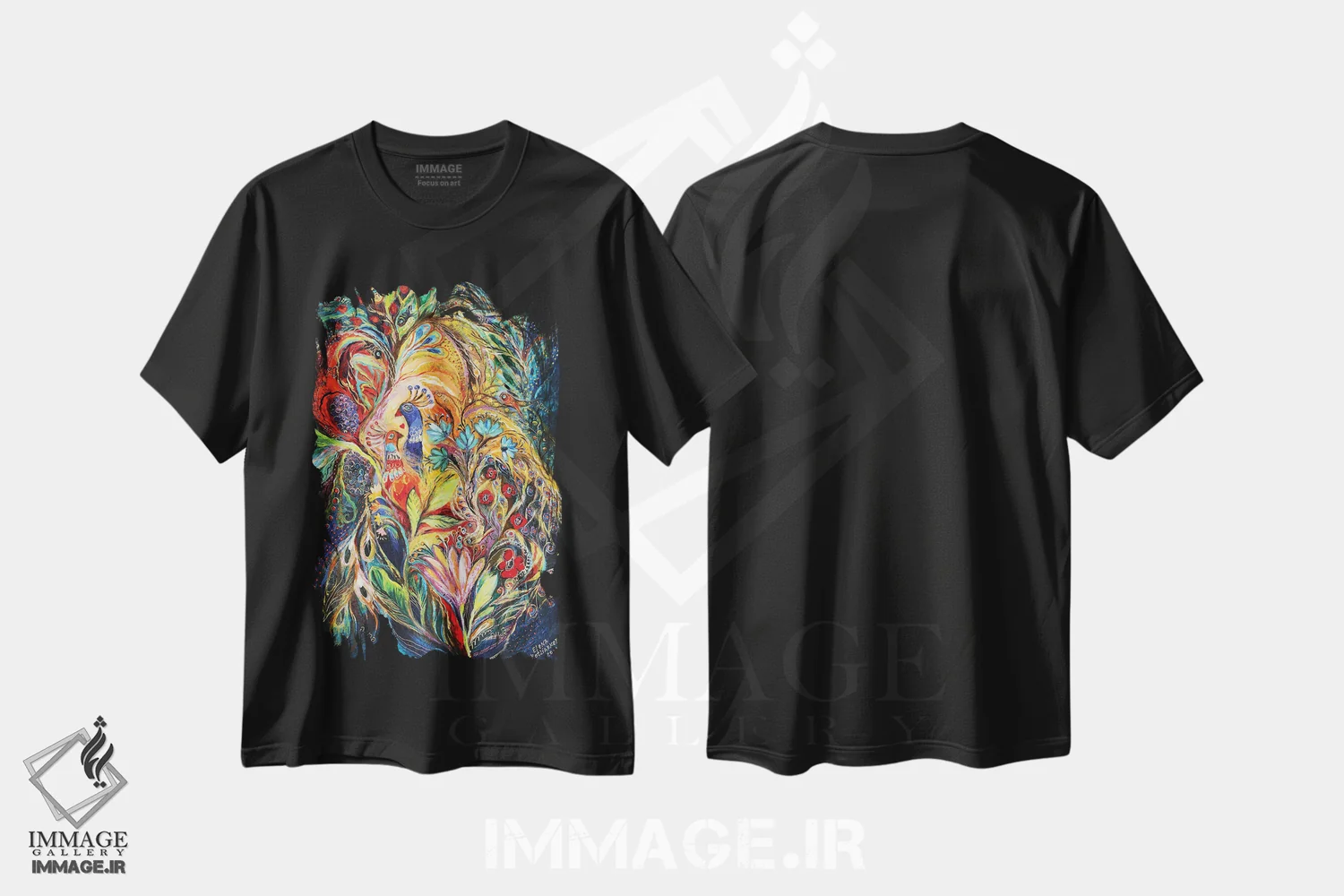 تیشرت مشکی طرح دار زمان برداشت، آبستره اثر النا کوتلیارکر | فروشگاه ایماژ