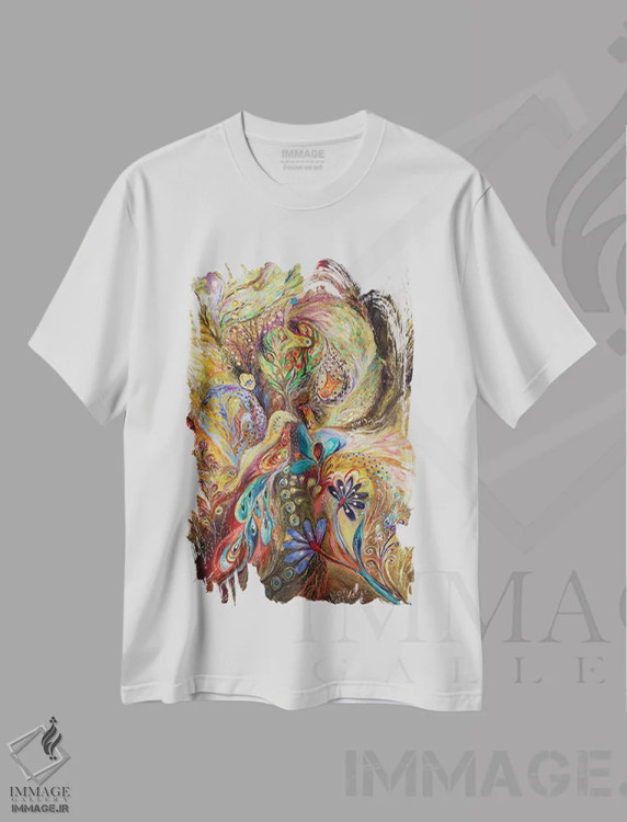 تیشرت سفید طرح دار رویای طلایی، آبستره اثر النا کوتلیارکر | فروشگاه ایماژ