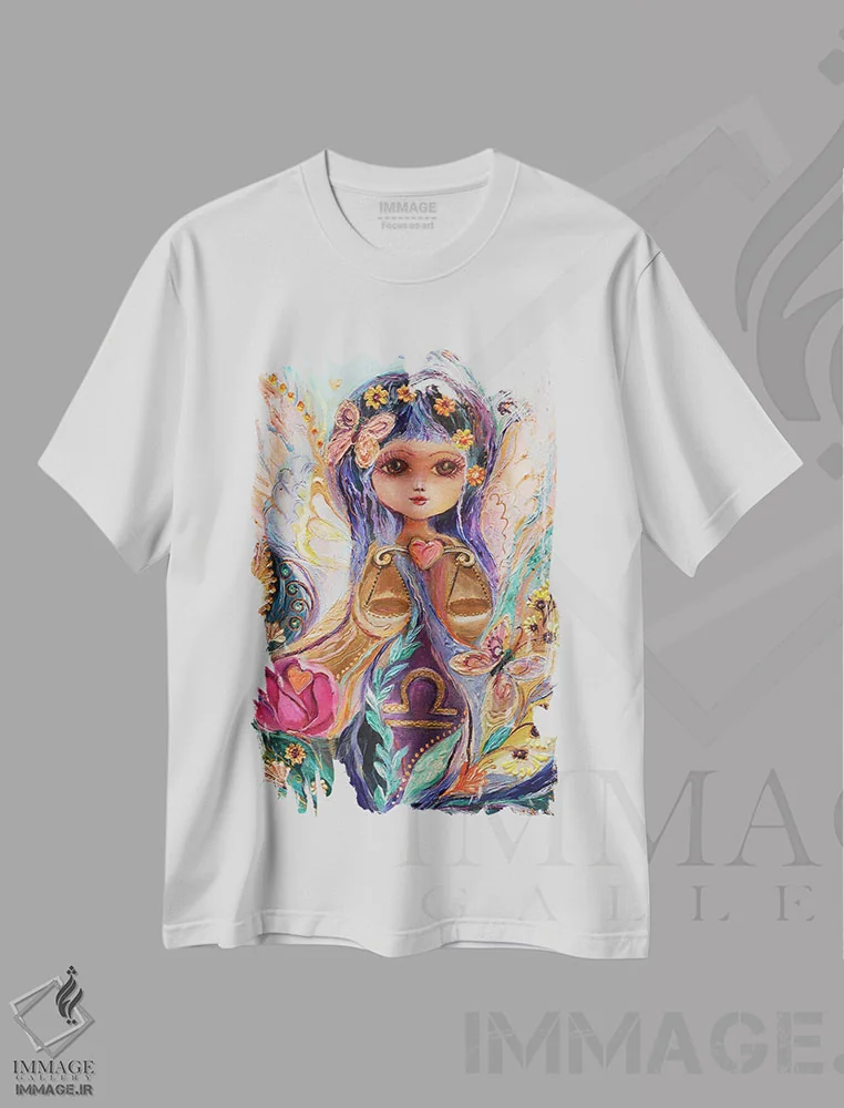 تیشرت سفید طرح دار پری های سری زودیاک، دکور معاصر اثر النا کوتلیارکر | فروشگاه ایماژ