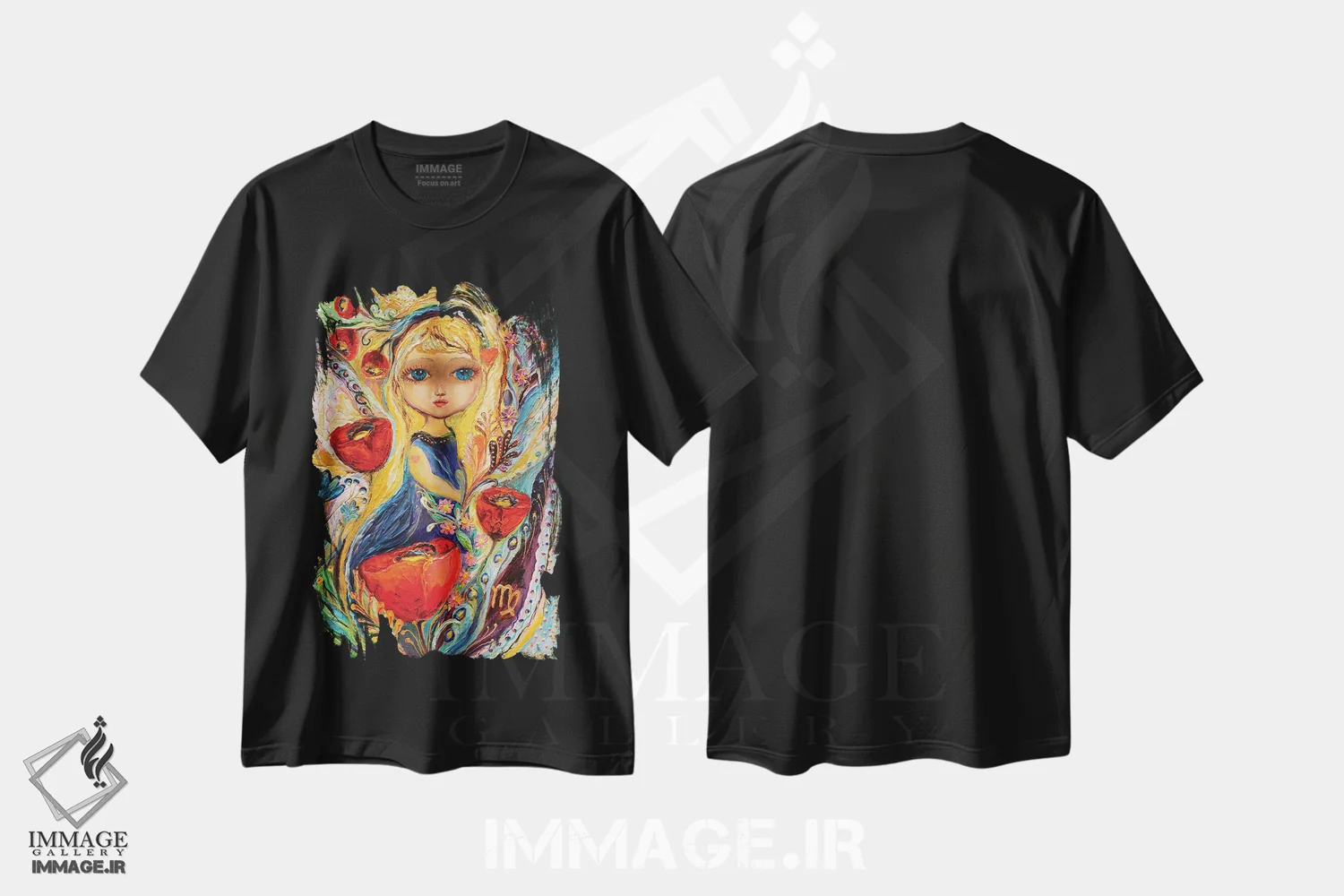 تیشرت مشکی طرح دار پری های سری زودیاک، دکور معاصر اثر النا کوتلیارکر | فروشگاه ایماژ