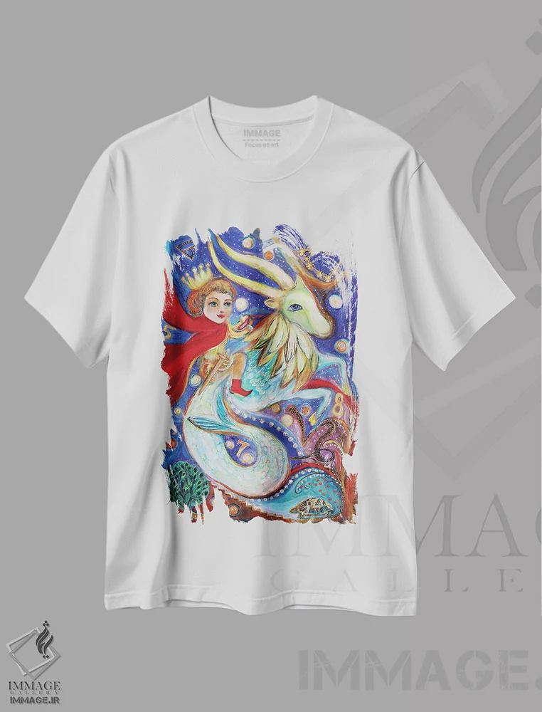 تیشرت سفید طرح دار شاهزاده زودیاک، دکور معاصر اثر النا کوتلیارکر | فروشگاه ایماژ