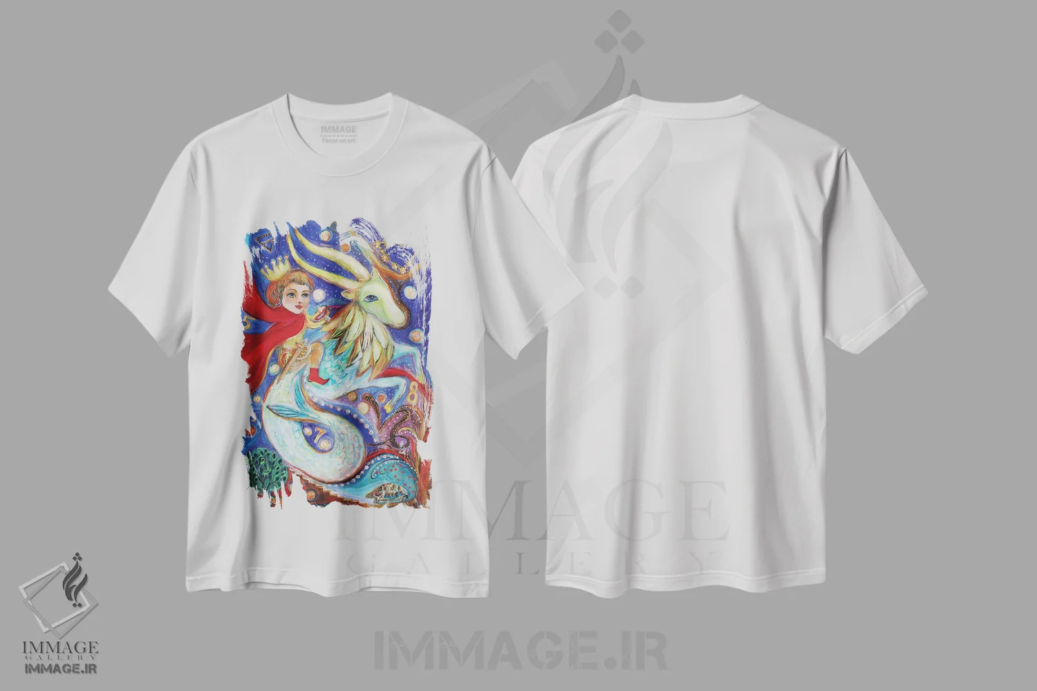تیشرت سفید طرح دار شاهزاده زودیاک، دکور معاصر اثر النا کوتلیارکر | فروشگاه ایماژ
