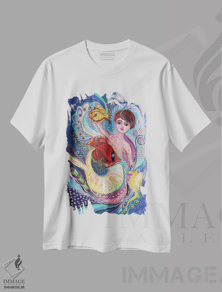 تیشرت سفید طرح دار شاهزادهٔ منطقهٔ زودیاک. حوت، هنر فاخر معاصر اثر النا کوتلیارکر | immage.ir