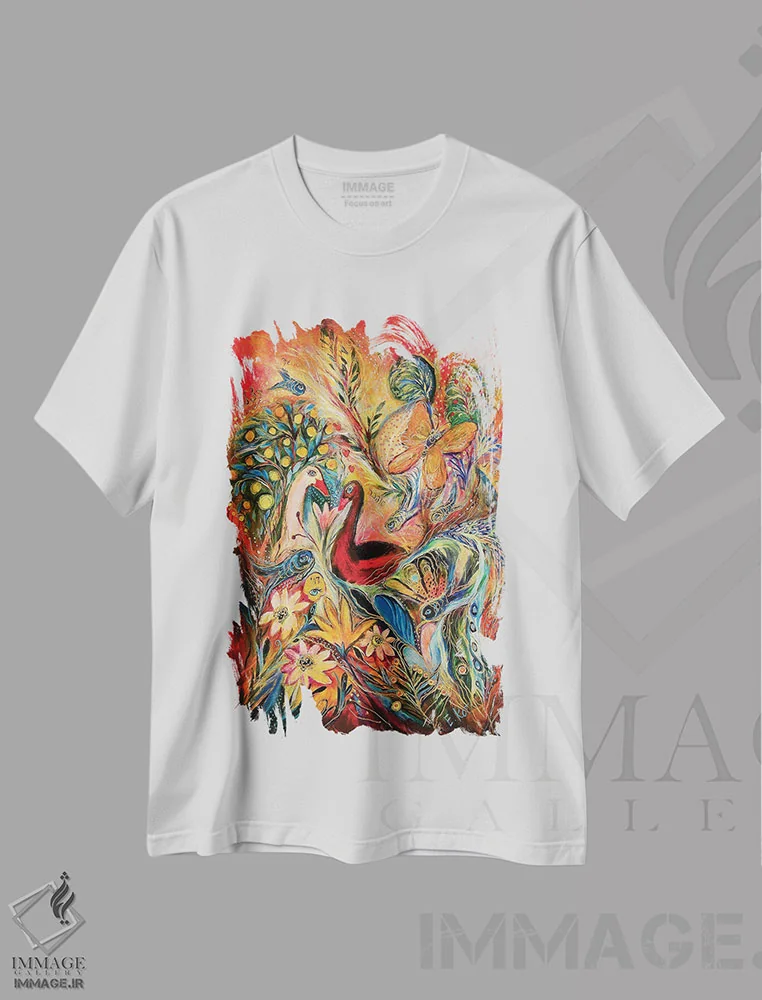 تیشرت سفید طرح دار باد غروب، آبستره اثر النا کوتلیارکر | فروشگاه ایماژ
