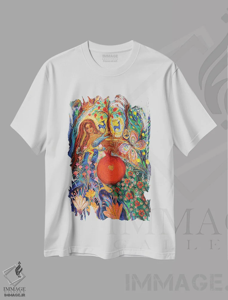 تیشرت سفید طرح دار قصه های هزار و یک شب: تریپتیک اول، دکور معاصر اثر النا کوتلیارکر | فروشگاه ایماژ