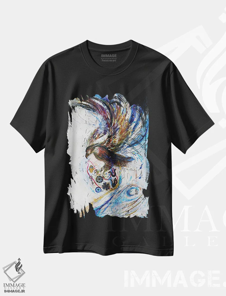 تیشرت مشکی طرح دار سری توتم ششم: عقاب، دکور معاصر اثر النا کوتلیارکر | فروشگاه ایماژ