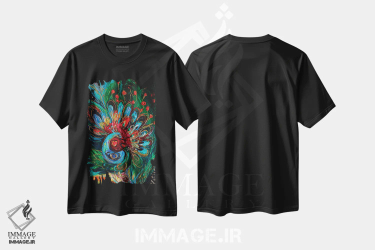 تیشرت مشکی طرح دار سری توتم اول: طاووس، دکور معاصر اثر النا کوتلیارکر | immage.ir