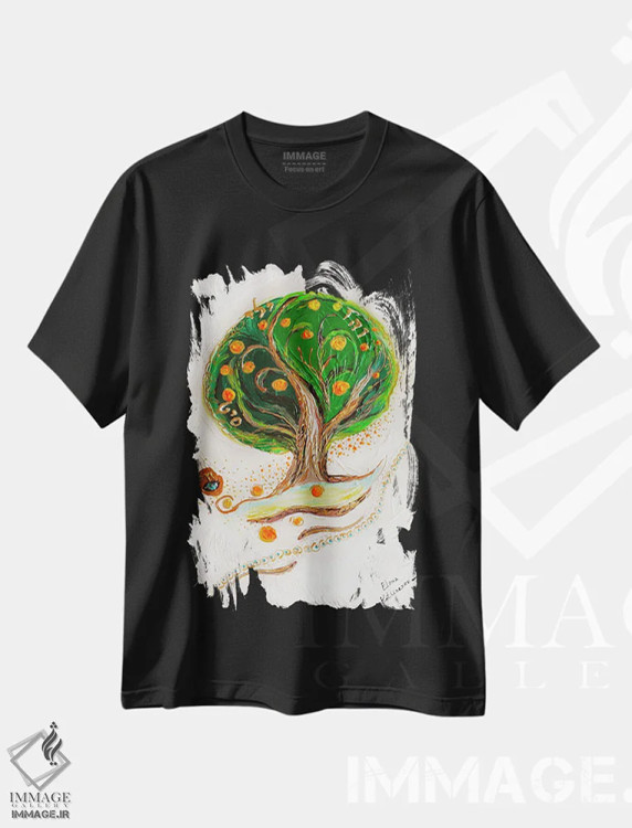 تیشرت مشکی طرح دار رویاهای سفیدم ۱: پنل دوم، دکور معاصر اثر النا کوتلیارکر | فروشگاه ایماژ