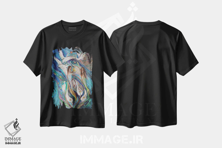 تیشرت مشکی طرح دار سوگ سرود سه خورشید، دکور معاصر اثر النا کوتلیارکر | فروشگاه ایماژ