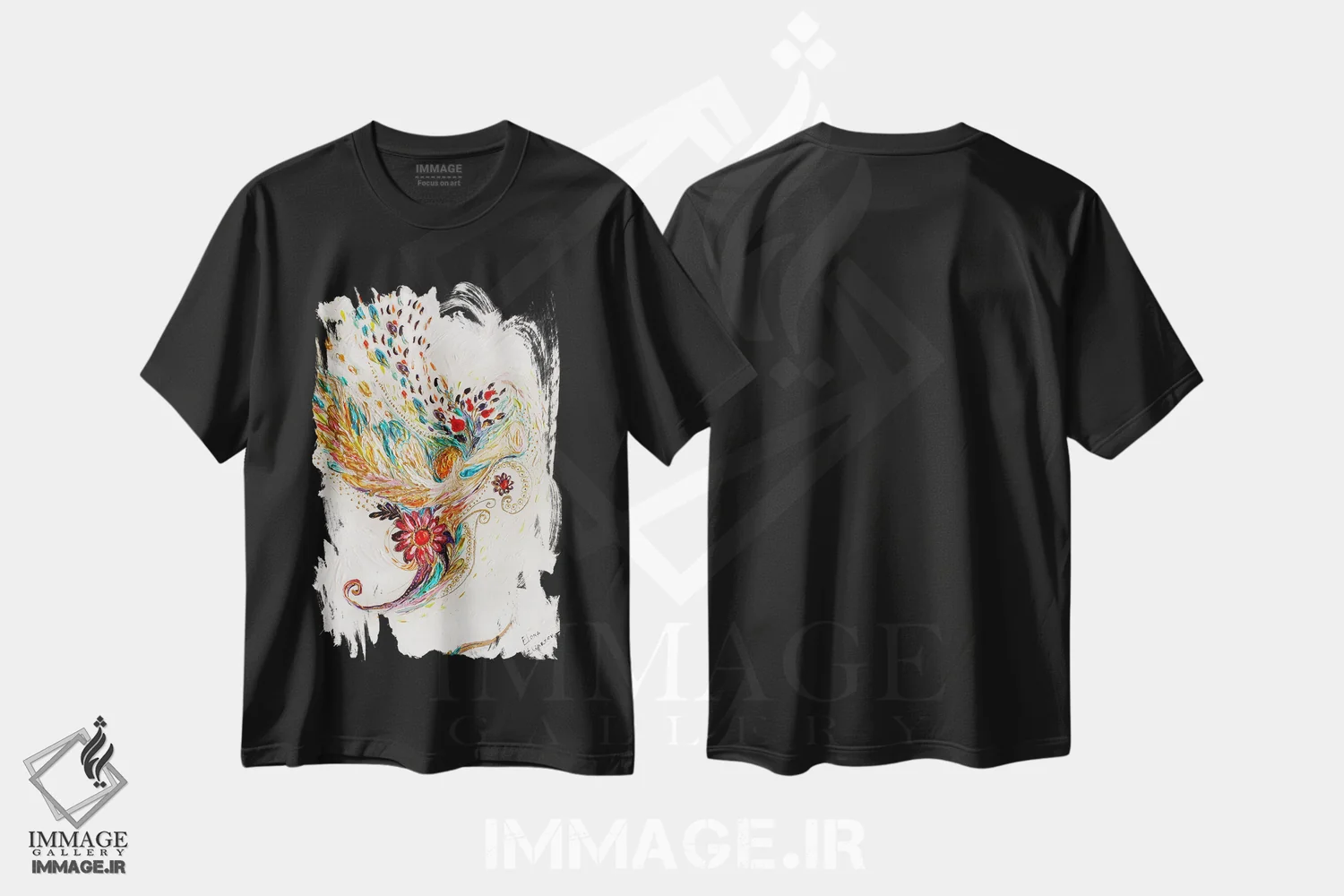 تیشرت مشکی طرح دار رویاهای سفیدم ۱: پنل سوم، آبستره اثر النا کوتلیارکر | immage.ir