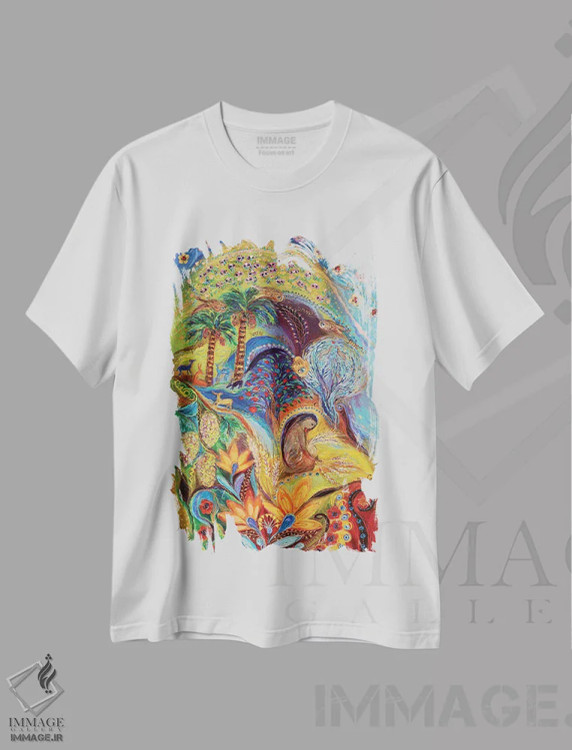 تیشرت سفید طرح دار تعطیلات سرنوشت ساز: شاووعوت، آبستره اثر النا کوتلیارکر | فروشگاه ایماژ