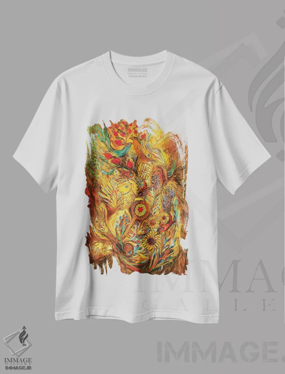 تیشرت سفید طرح دار درخشش طلا، آبستره اثر النا کوتلیارکر | immage.ir