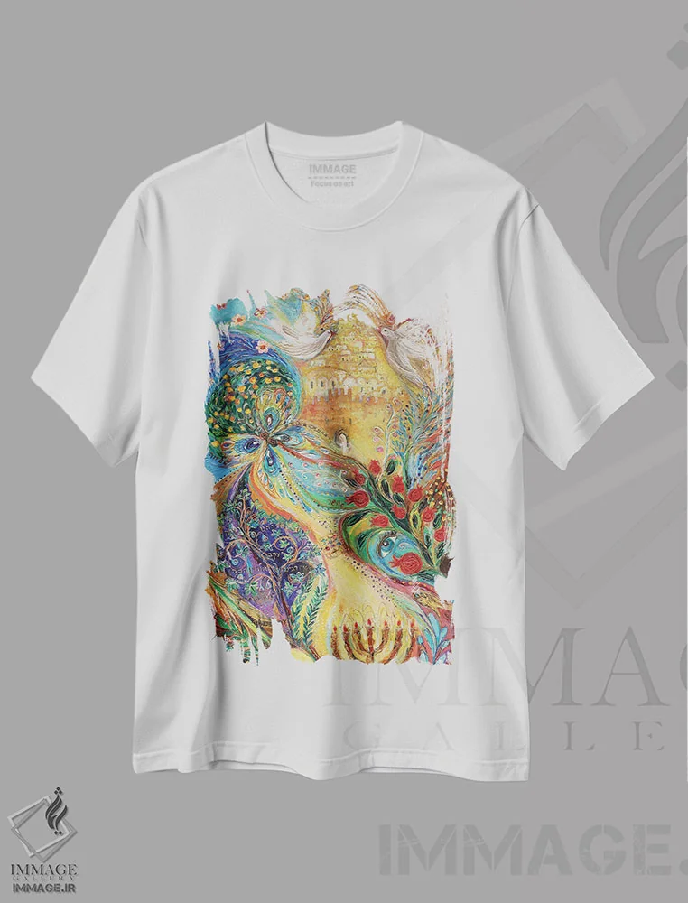 تیشرت سفید طرح دار تعطیلات سرنوشت ساز: سوکوت، آبستره اثر النا کوتلیارکر | فروشگاه ایماژ