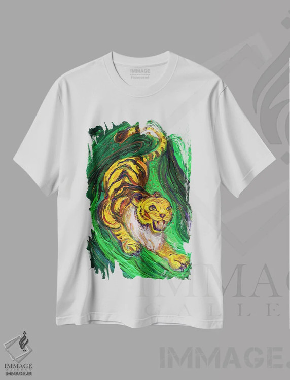 تیشرت سفید طرح دار توتم های زندگی ۹: ببر، دکور معاصر اثر النا کوتلیارکر | فروشگاه ایماژ