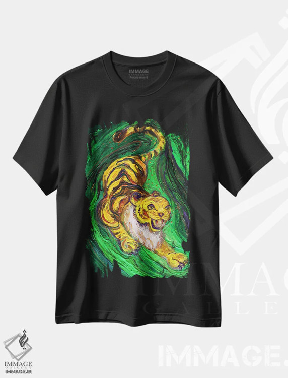 تیشرت مشکی طرح دار توتم های زندگی ۹: ببر، دکور معاصر اثر النا کوتلیارکر | immage.ir