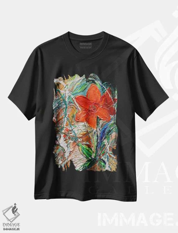 تیشرت مشکی طرح دار جلوه ای از زندگی ۴۳: گل ها۳، آبستره اثر النا کوتلیارکر | فروشگاه ایماژ