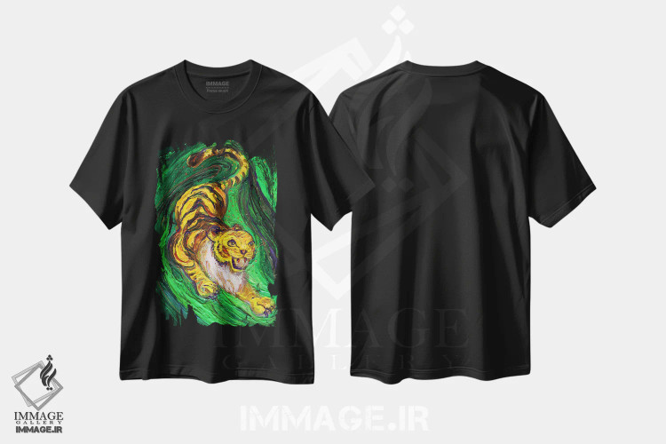 تیشرت مشکی طرح دار توتم های زندگی ۹: ببر، دکور معاصر اثر النا کوتلیارکر | immage.ir