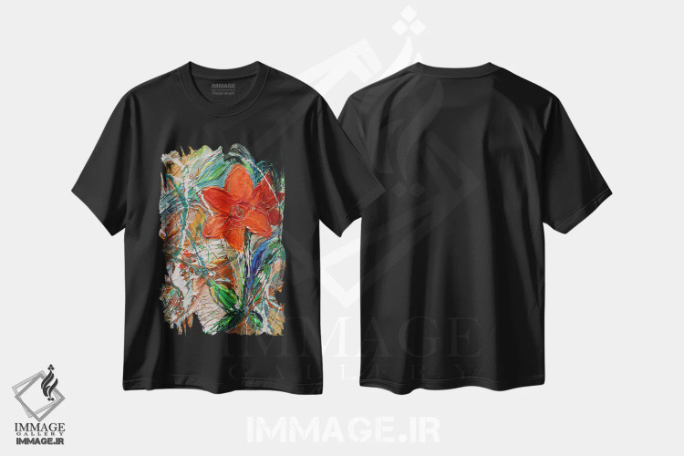 تیشرت مشکی طرح دار جلوه ای از زندگی ۴۳: گل ها۳، آبستره اثر النا کوتلیارکر | فروشگاه ایماژ
