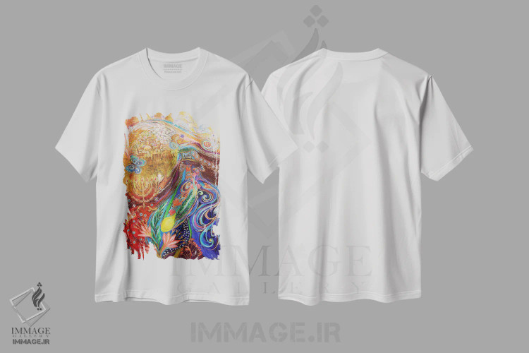 تیشرت سفید طرح دار تعطیلات سرنوشت ساز ۲: سوکوت، هنر فاخر معاصر اثر النا کوتلیارکر | فروشگاه ایماژ