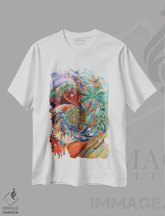 تیشرت سفید طرح دار تعطیلات سرنوشت ساز ۲: شاووعوت، هنر فاخر معاصر اثر النا کوتلیارکر | فروشگاه ایماژ