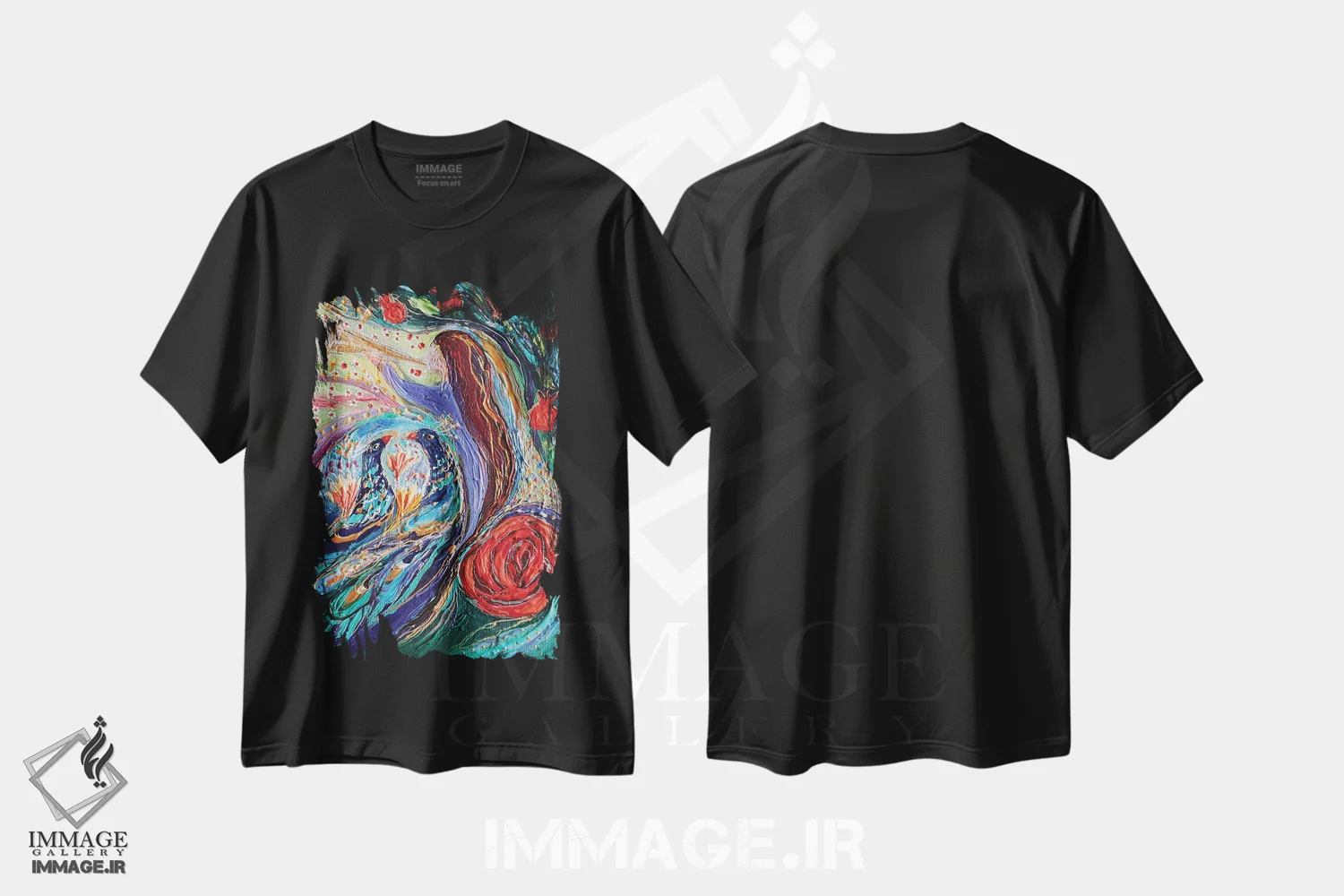 تیشرت مشکی طرح دار بازی و رقص: پنل مرکزی، هنر فاخر معاصر اثر النا کوتلیارکر | immage.ir