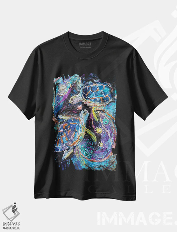 تیشرت مشکی طرح دار تانگوی لاک پشت، هنر فاخر معاصر اثر النا کوتلیارکر | فروشگاه ایماژ
