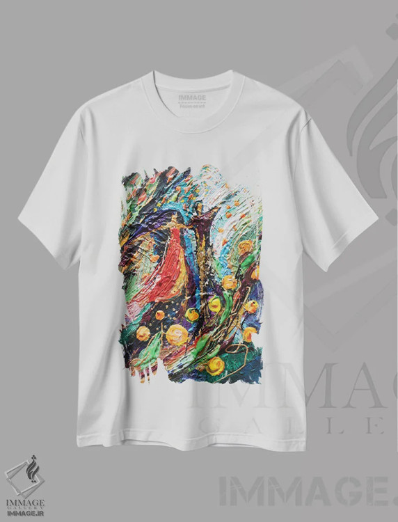 تیشرت سفید طرح دار زوج رقصنده، هنر فاخر معاصر اثر النا کوتلیارکر | فروشگاه ایماژ