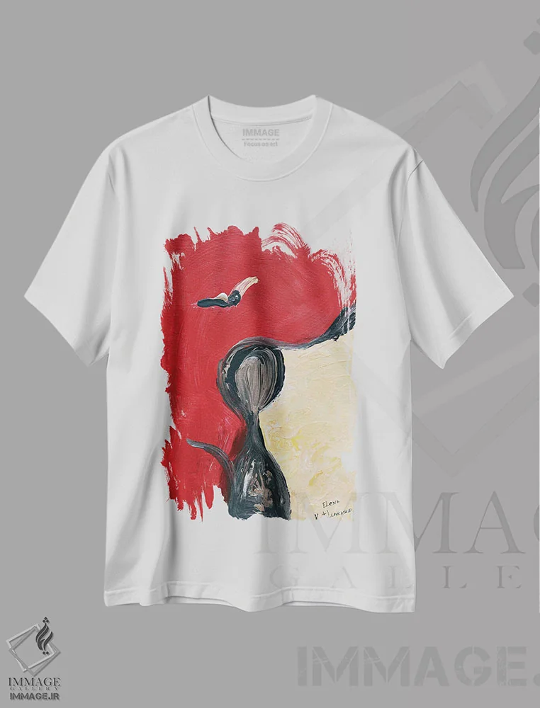 تیشرت سفید طرح دار سری انتزاعی محض شماره هجده اثر النا کوتلیارکر | فروشگاه ایماژ