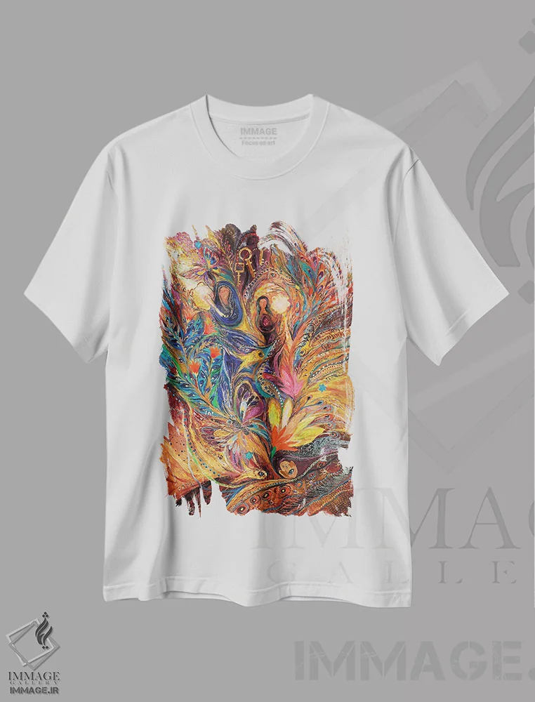 تیشرت سفید طرح دار زنان تنخ، آبستره اثر النا کوتلیارکر | فروشگاه ایماژ