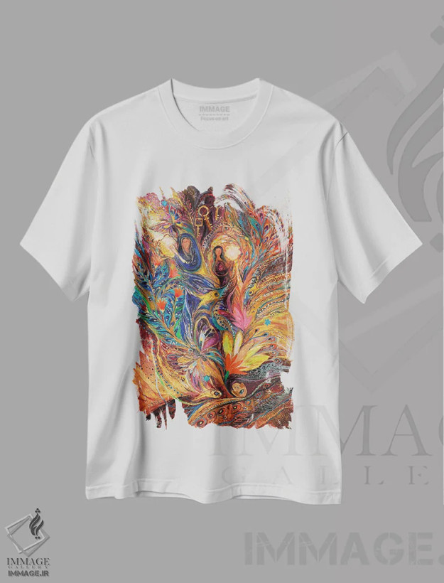 تیشرت سفید طرح دار زنان تنخ، آبستره اثر النا کوتلیارکر | فروشگاه ایماژ