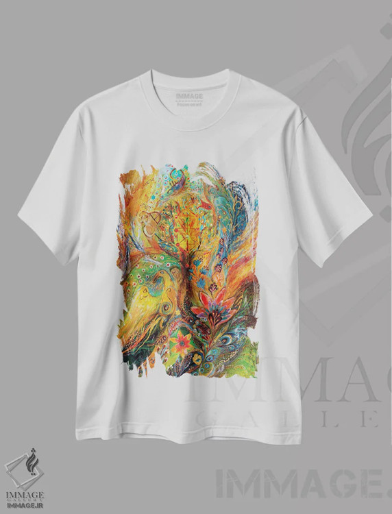 تیشرت سفید طرح دار پروژه ی زودیاک: میزان، عقرب، قوس، آبستره اثر النا کوتلیارکر | فروشگاه ایماژ