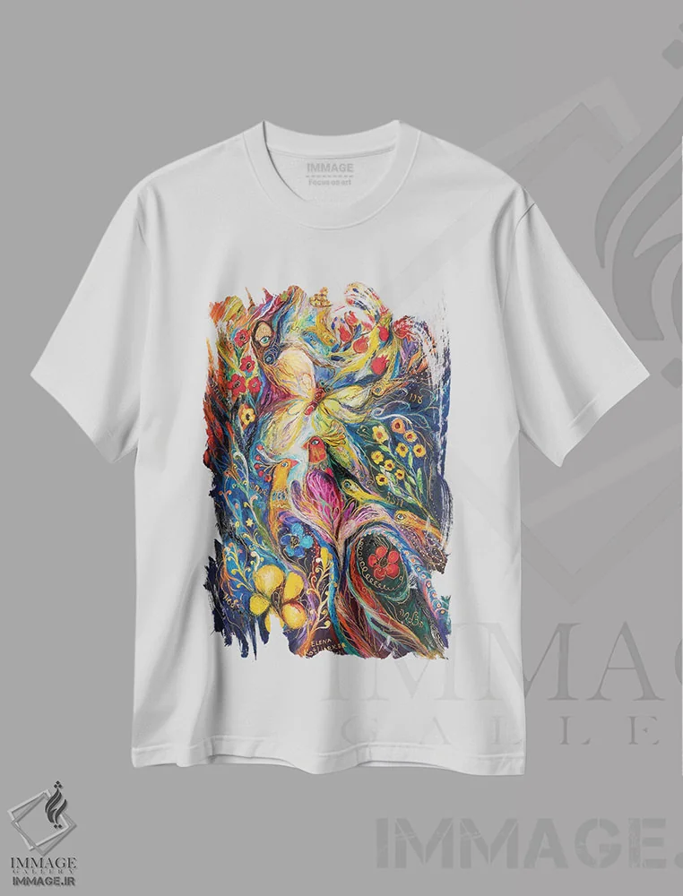 تیشرت سفید طرح دار داستان عشق، آبستره اثر النا کوتلیارکر | immage.ir