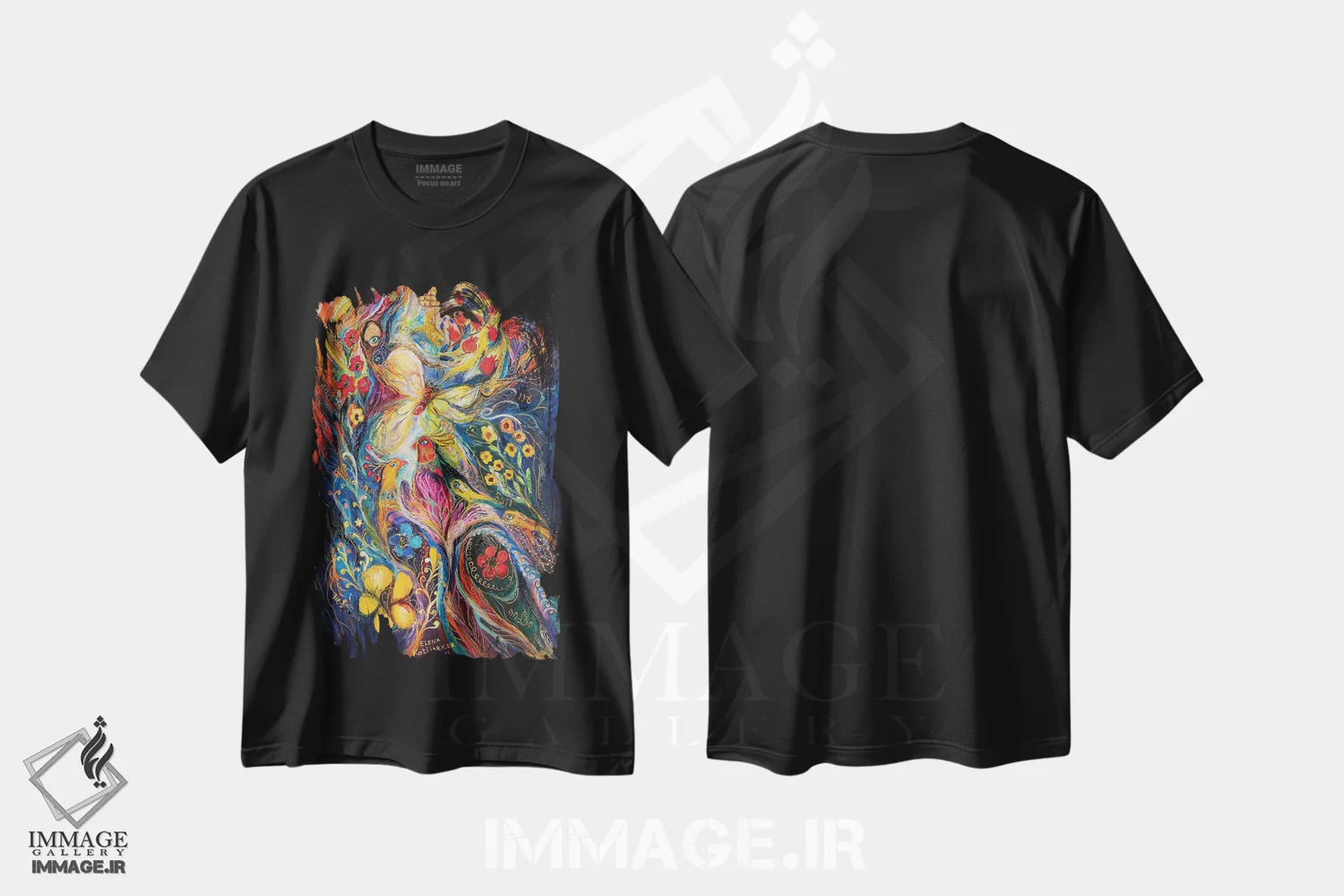 تیشرت مشکی طرح دار داستان عشق، آبستره اثر النا کوتلیارکر | فروشگاه ایماژ