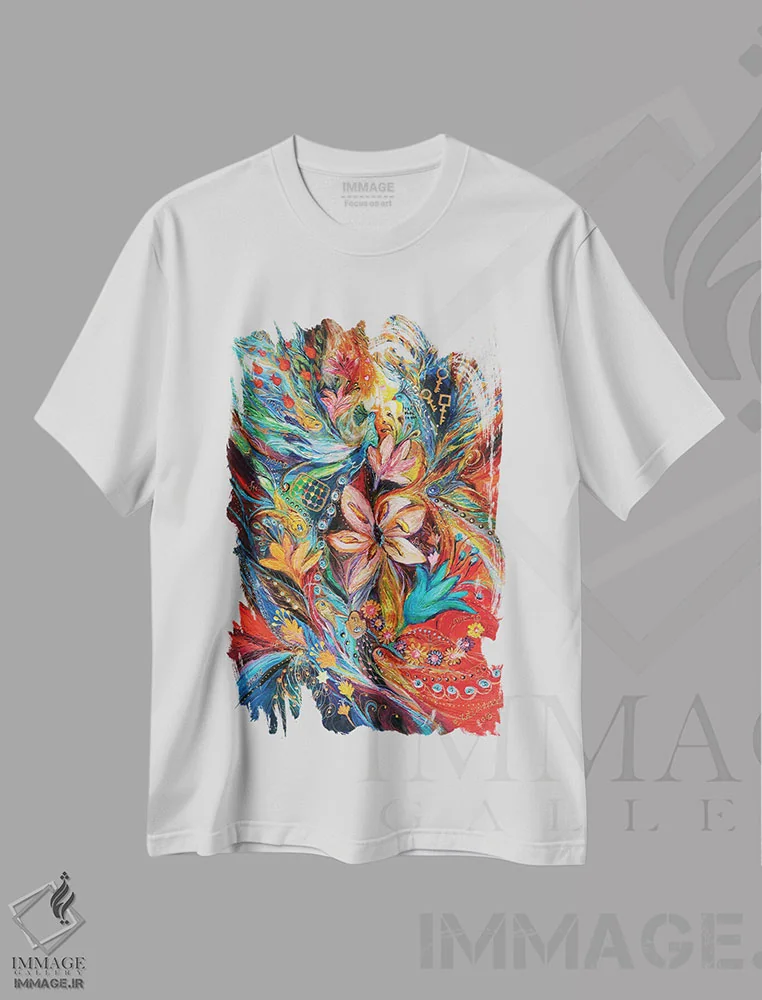 تیشرت سفید طرح دار شور شکوفایی، آبستره اثر النا کوتلیارکر | immage.ir