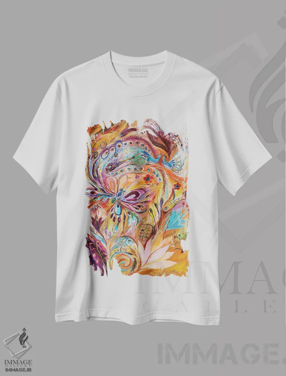 تیشرت سفید طرح دار جریان زندگی بخش دوم، آبستره اثر النا کوتلیارکر | فروشگاه ایماژ