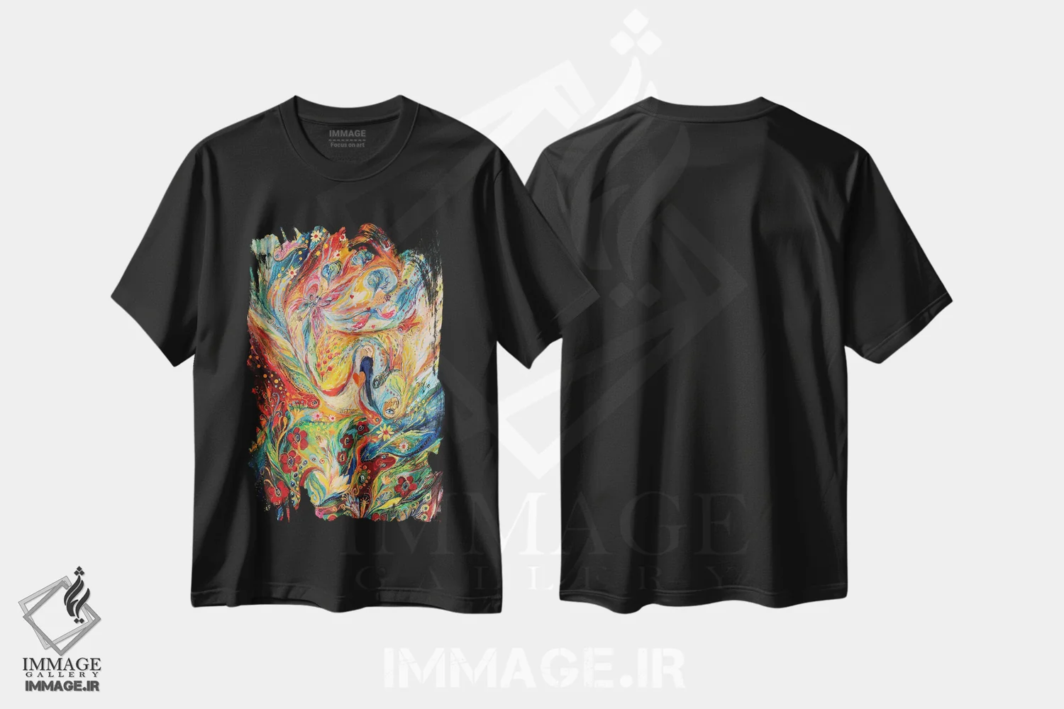 تیشرت مشکی طرح دار فرشتگان بر بزم عروسی: تریپتیک بخش میانی، آبستره اثر النا کوتلیارکر | immage.ir
