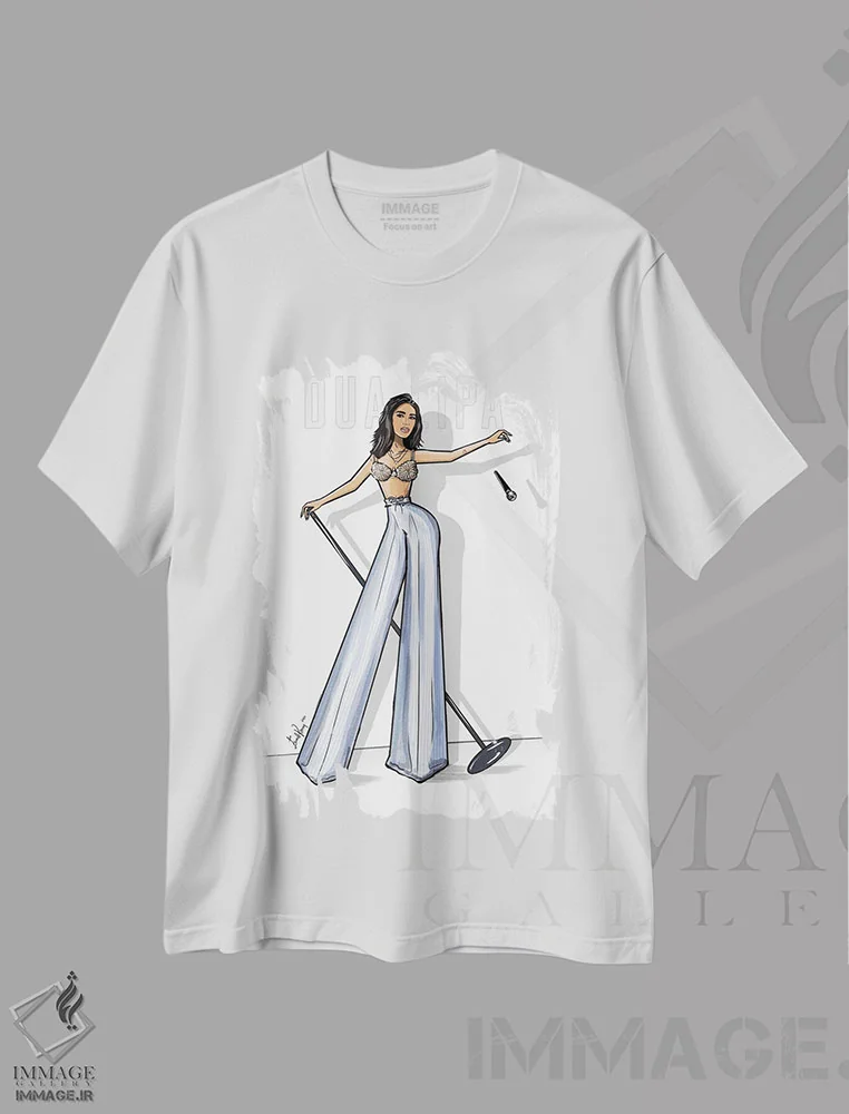 تیشرت سفید طرح دار Mic Drop,دوا لیپا، میک دراپ، هنر دیجیتال اثر اما کنی | فروشگاه ایماژ