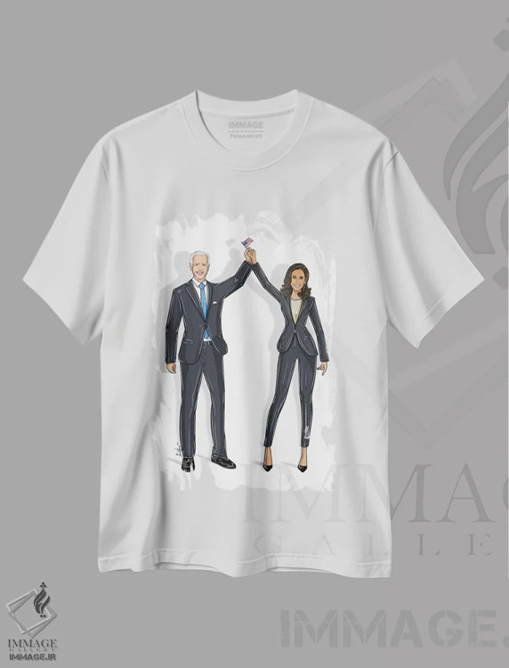 تیشرت سفید طرح دار جو بایدن و کاملا هریس، هنر دیجیتال اثر اما کنی | فروشگاه ایماژ