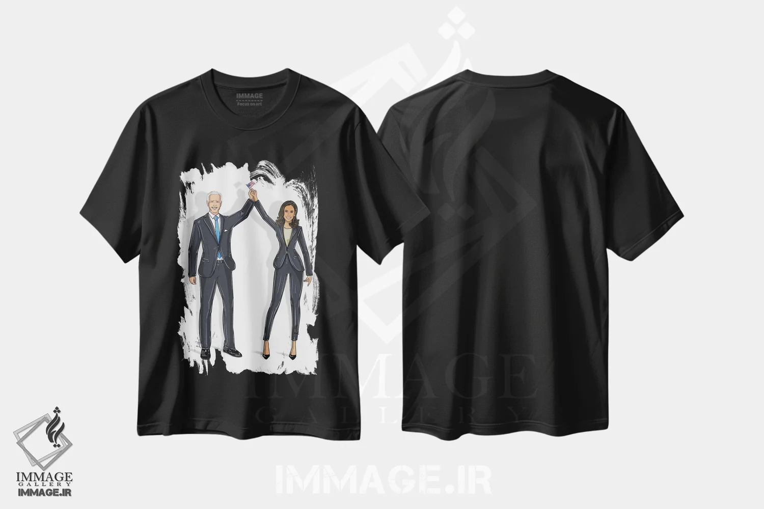 تیشرت مشکی طرح دار جو بایدن و کاملا هریس، هنر دیجیتال اثر اما کنی | immage.ir