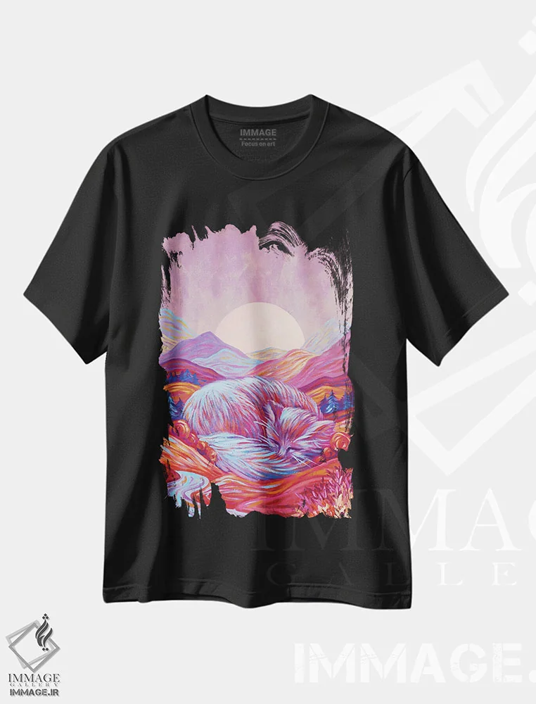 تیشرت مشکی طرح دار رؤیای شیرین گربهٔ بزرگ، دکور معاصر اثر اکاترینا پریسیچ | immage.ir