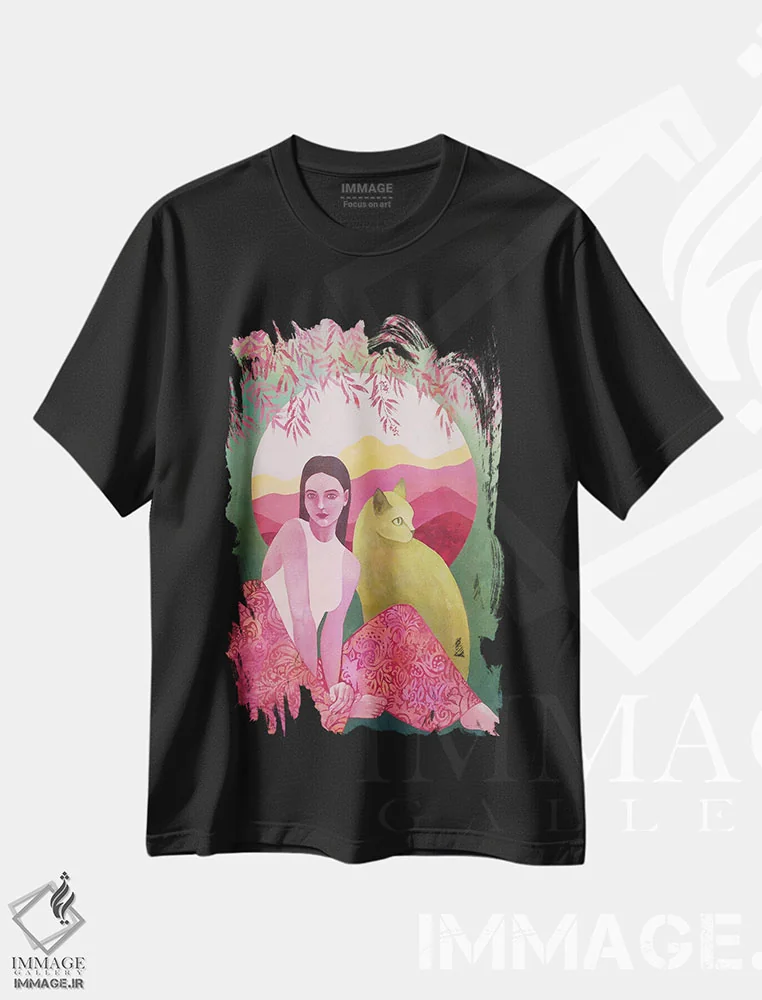 تیشرت مشکی طرح دار دختر و گربه، دکور معاصر اثر اکاترینا پریسیچ | immage.ir