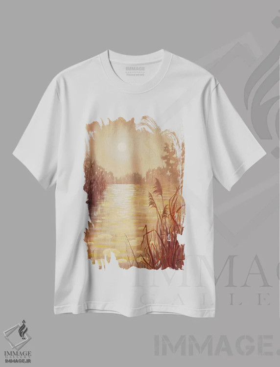 تیشرت سفید طرح دار حوضچه با نی در غروب، دکور معاصر اثر اکاترینا پریسیچ | immage.ir